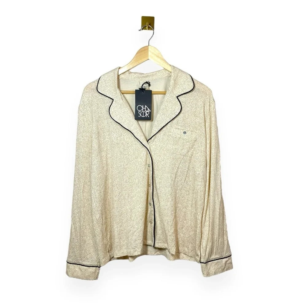 NWT Chaser Glitter Pajama Top Ivory Gold Bridal Sleep Shirt Lounge M